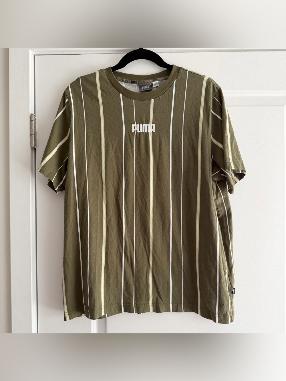 Puma Green & White Striped Short Sleeve Tee Shirt